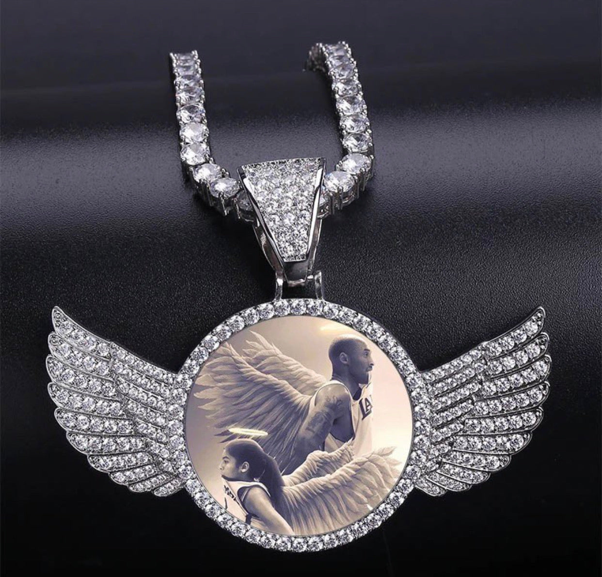 Custom Photo Memory Medallion With Wings and Rope Chain