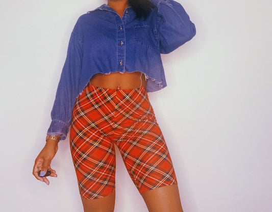 Plaid Biker Shorts